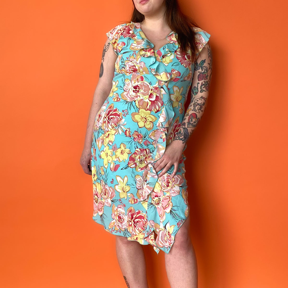 Y2K Sky Blue Floral Dress, sz. L/XL