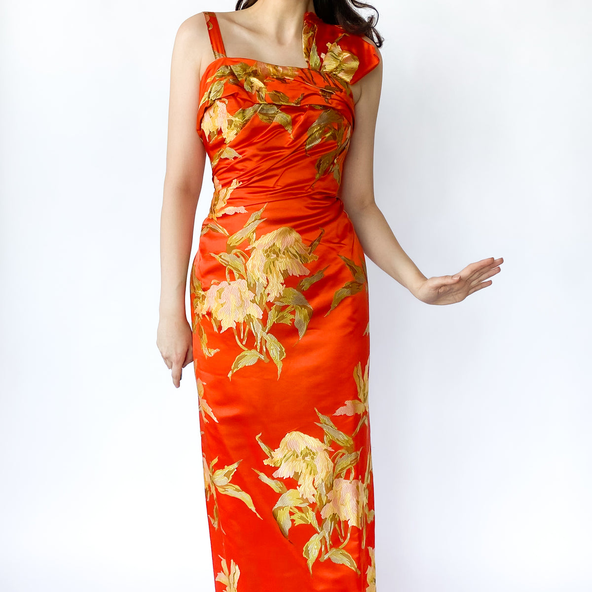 green emerald velvet dress Orange Prom Dress 3D Floral Appliques Elegant Party Dress Ms2509011 –  Msikoods Official Store main image 1