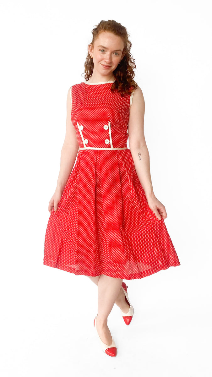 1950s Red & White Polka Dot Dress, Sz. Xs/S 1950s Red & White Polka Dot Dress, Sz. Xs/S