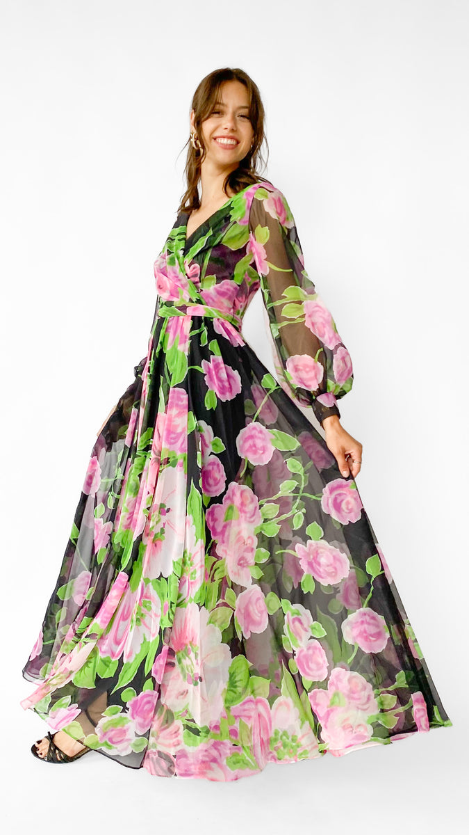 pink and green floral dress Lace-Up Long Sage Prom with Print Sage / 2 See green print evening gowns with a Green And Pink Keeper Dress