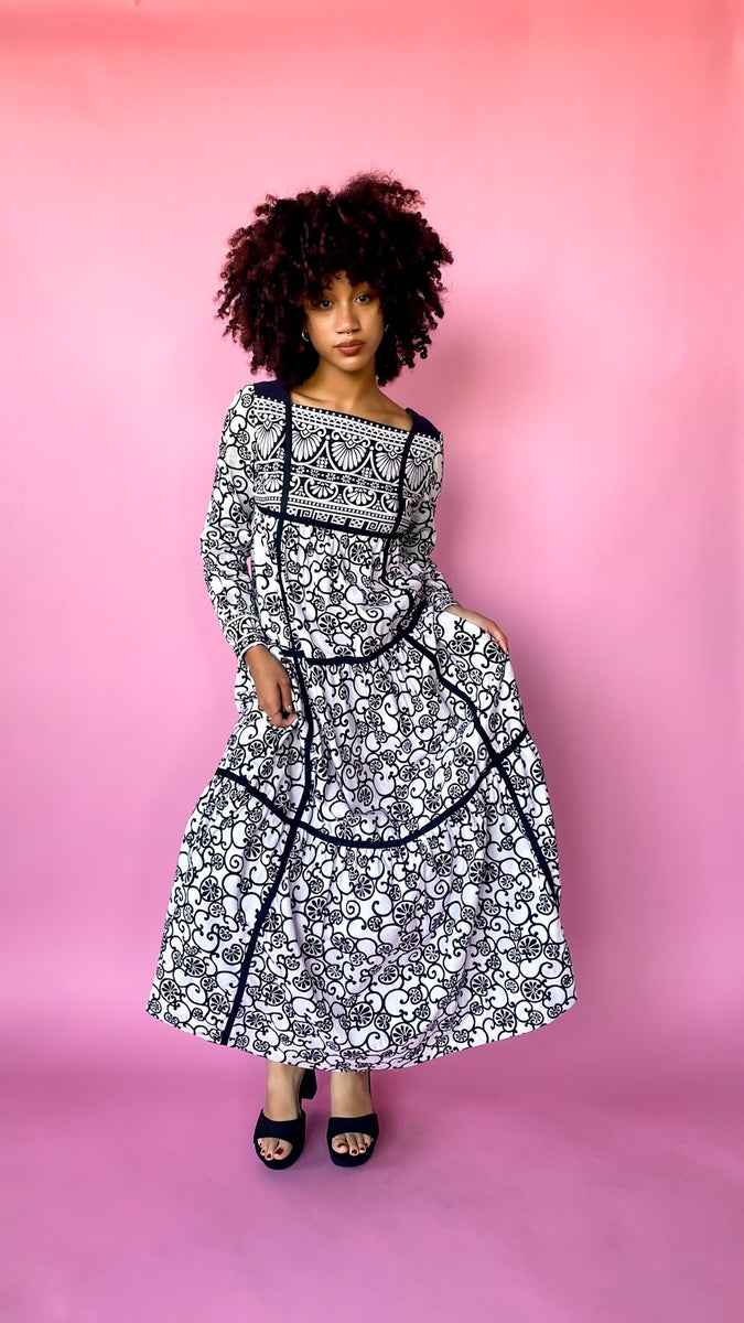 black and white sixties dress Widow Gothic Lace Bustier Long Sleeve Maxi Gown main image 0