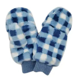 Checkered Faux Fur Convertible Mittens