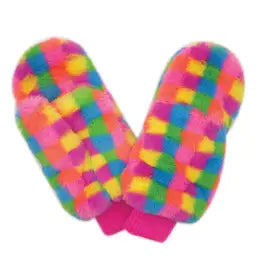 Checkered Faux Fur Convertible Mittens