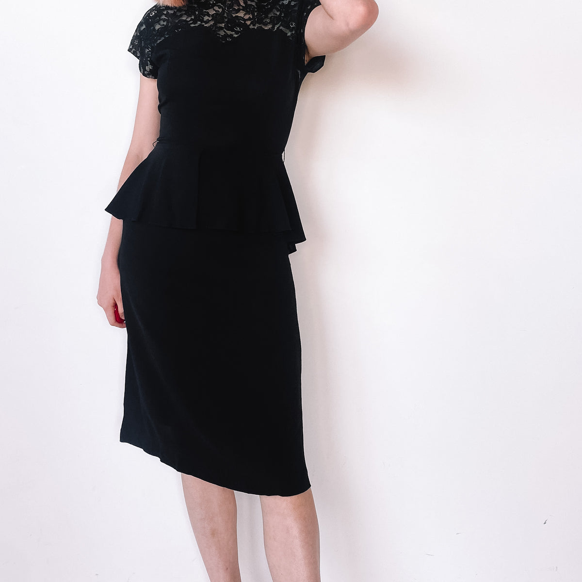 1940s Sweetheart Lace Peplum Dress, sz. S – Lost Girls Vintage