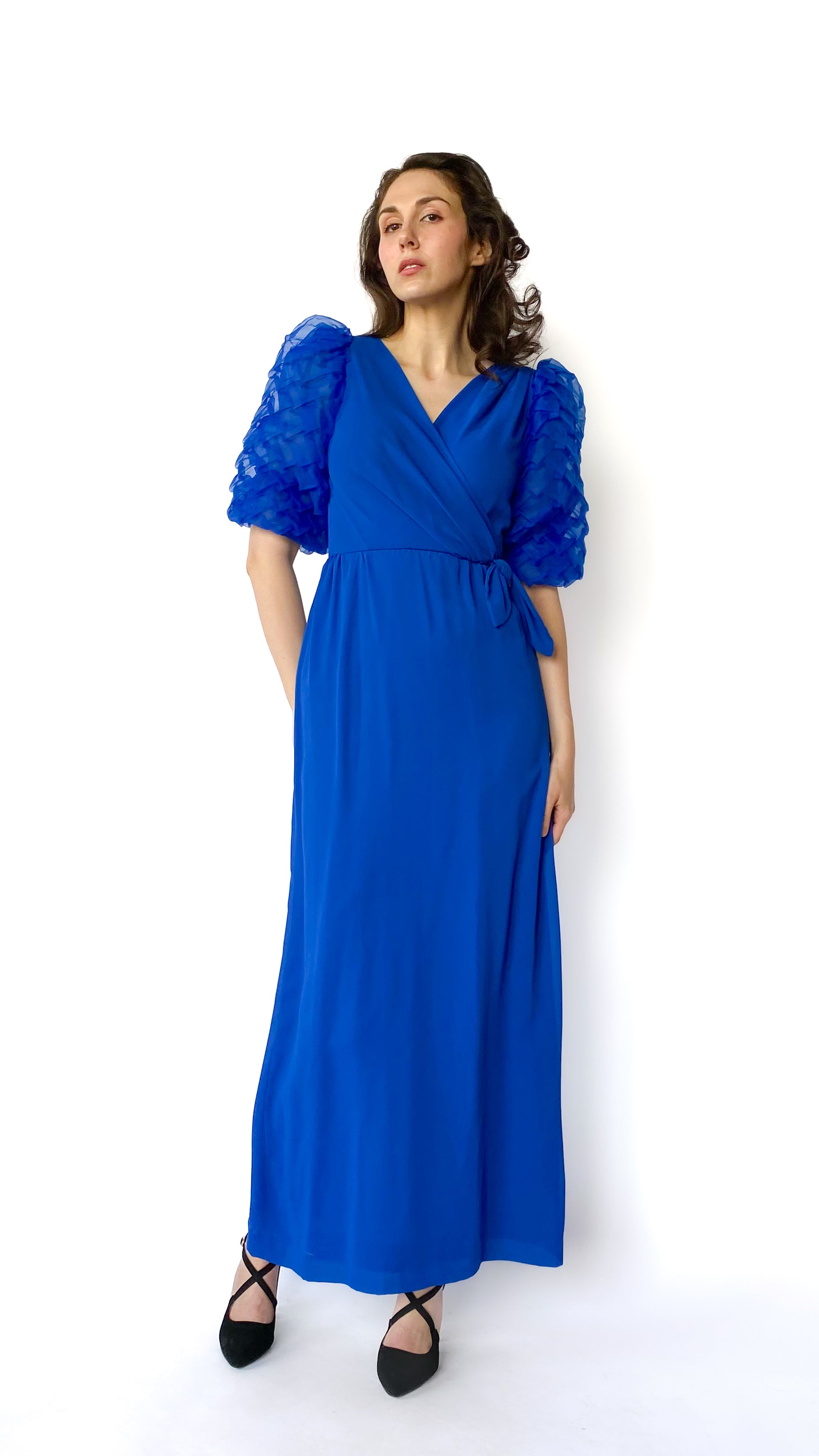 1970s Royal Blue Puff sleeve Dress, sz. S 1970s Royal Blue Puff sleeve Dress, sz. S