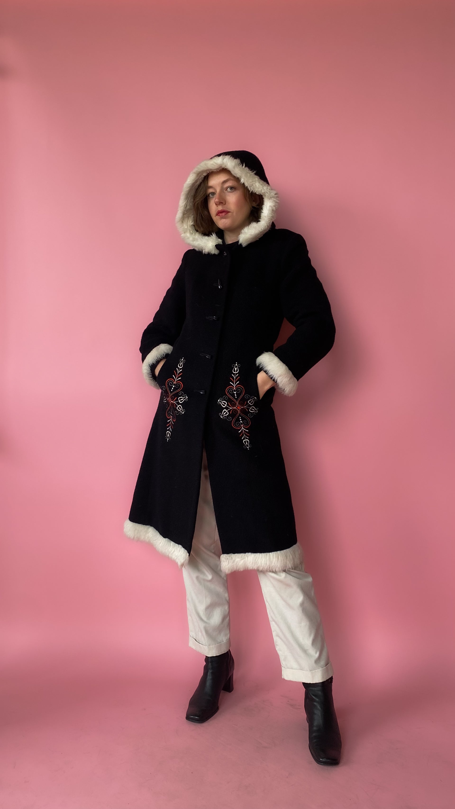 1960s Embroidered Fur-trim Coat, S – Lost Girls Vintage