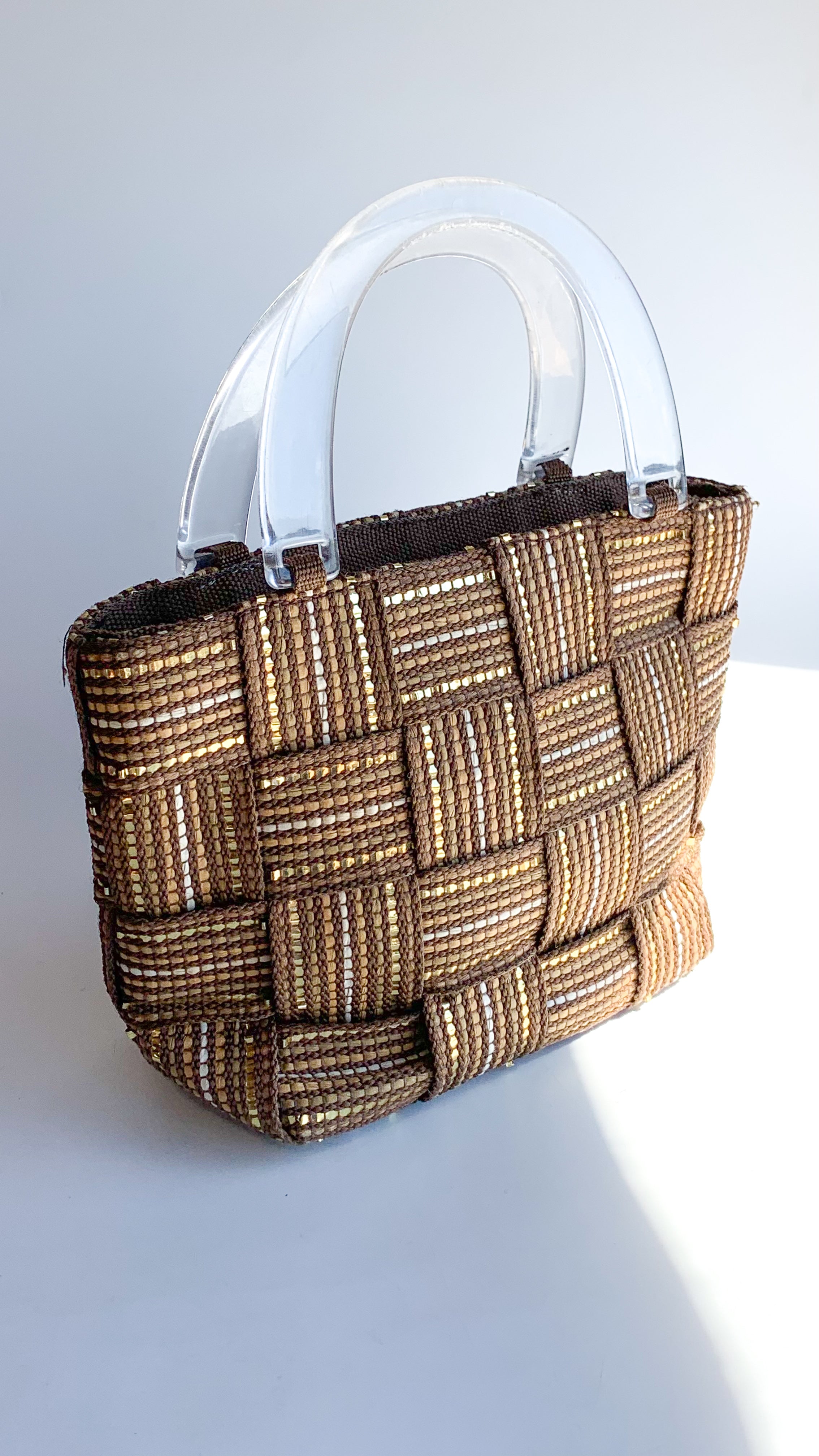 Original 60's Brown fashion Woven Structured Bag