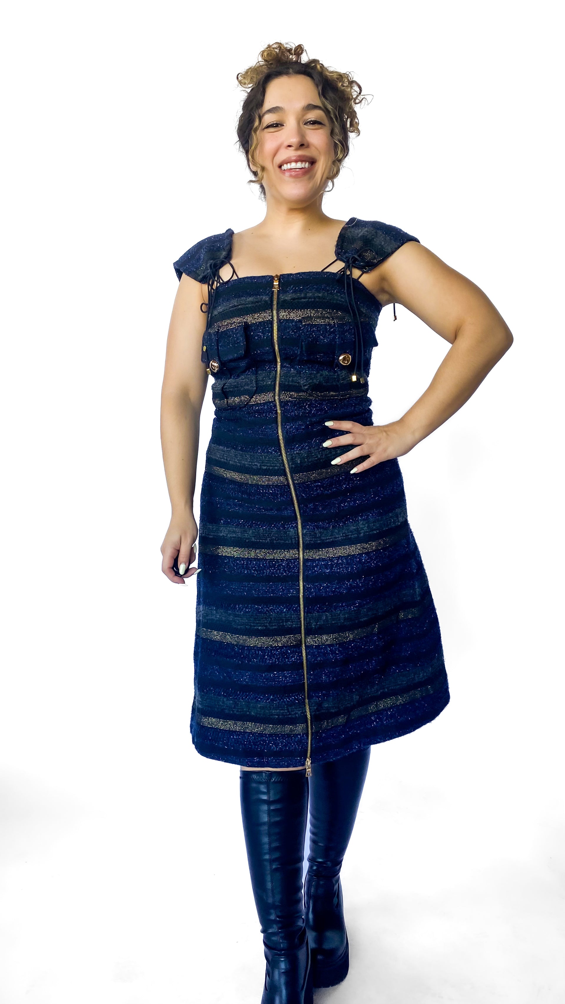 tweed blue dress Bohn Jsell Black and Blue Tweed Zip Dress, sz. S-M