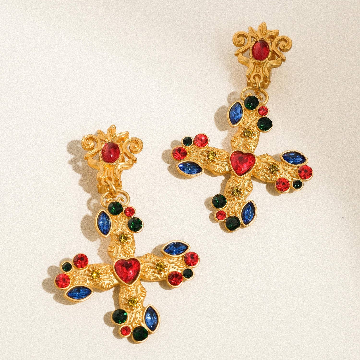 Bejeweled Cross Clip-on Earrings
