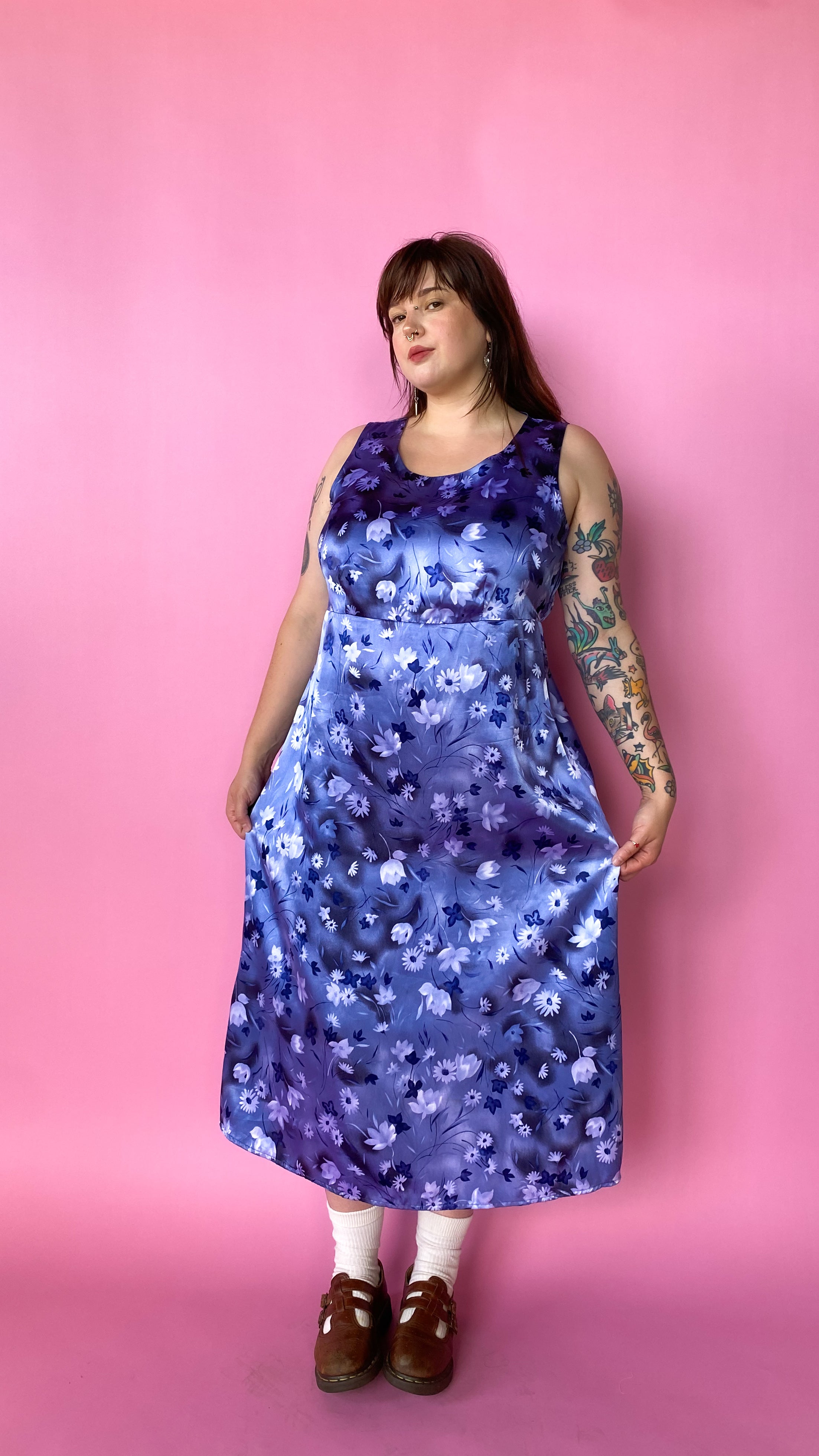 1990s Blue Floral Satin Maxi Dress, sz. 2XL – Lost Girls Vintage