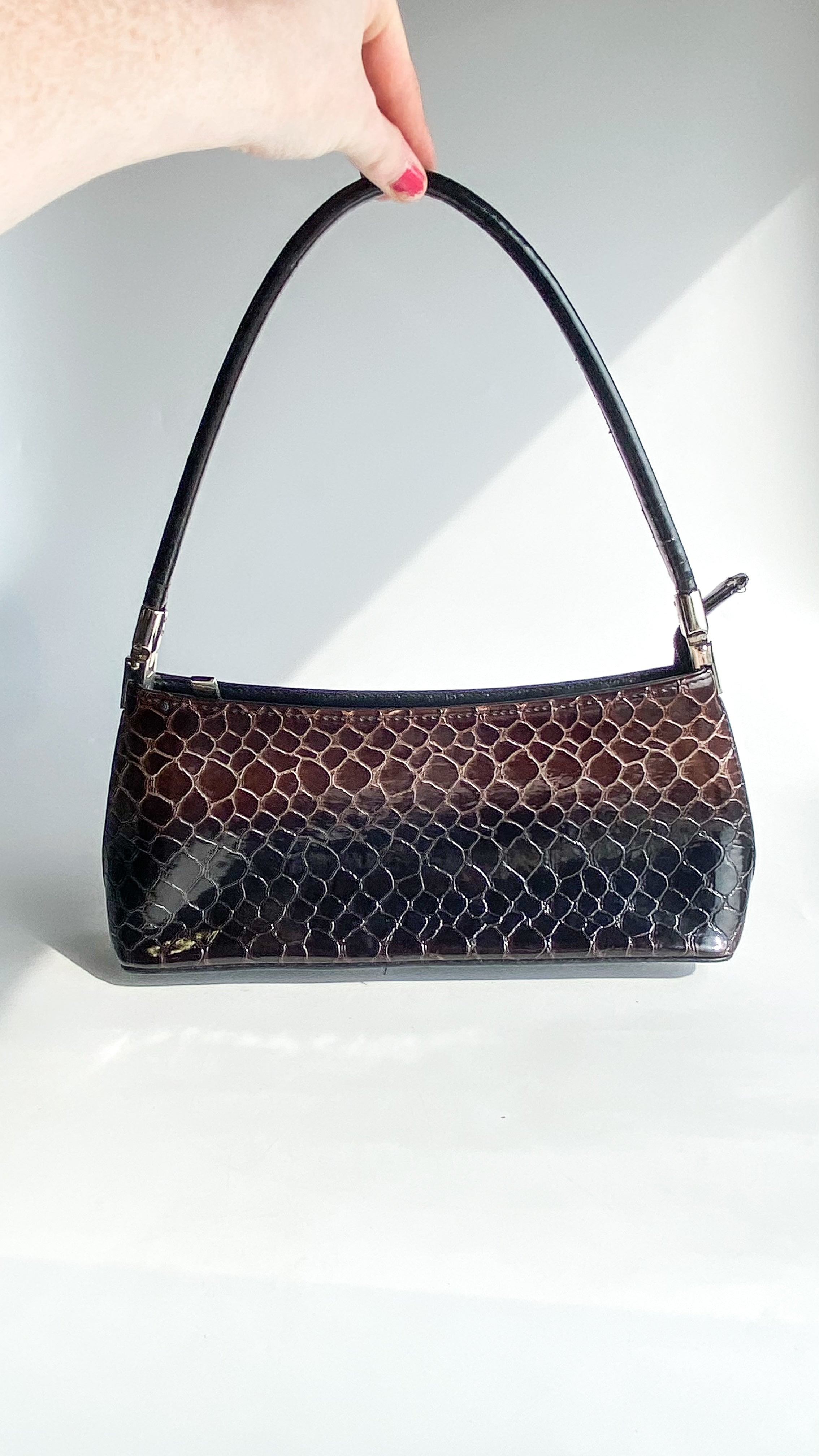 1990s Brown Embossed Shoulder Bag