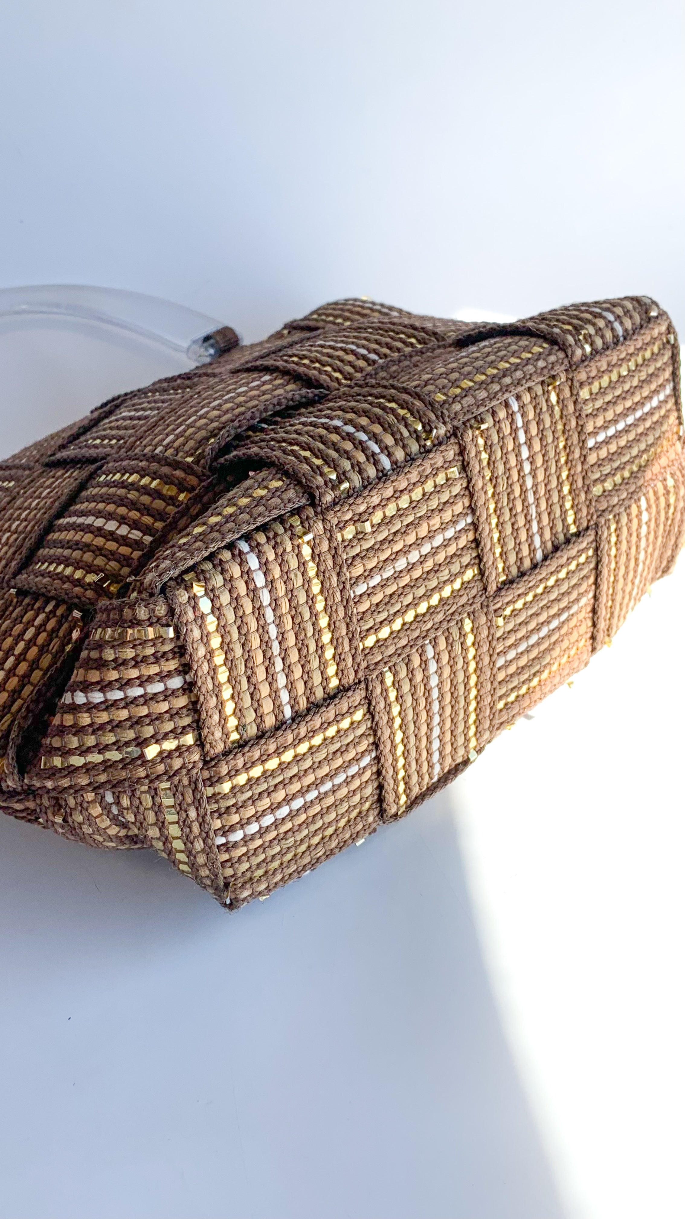 Original 60's Brown fashion Woven Structured Bag