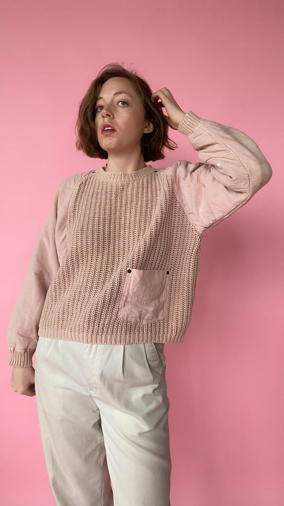 1980s Dusty Rose Mixed Materials Sweater, sz. M