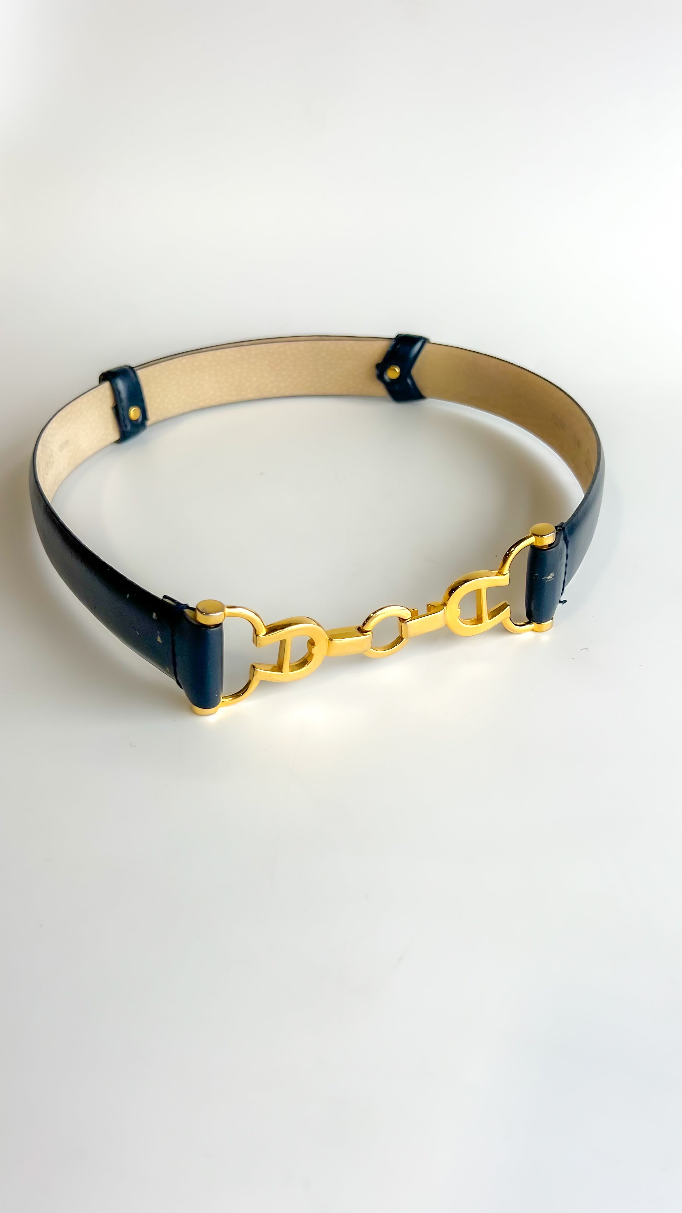 Navy Leather and Brass Etienne Aigner Belt Lost Girls Vintage