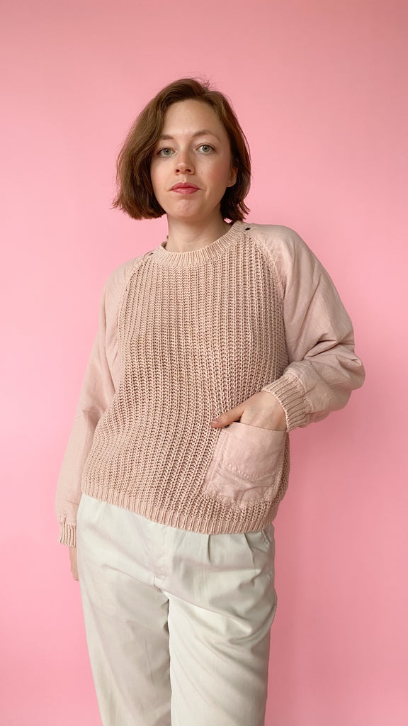 1980s Dusty Rose Mixed Materials Sweater, sz. M