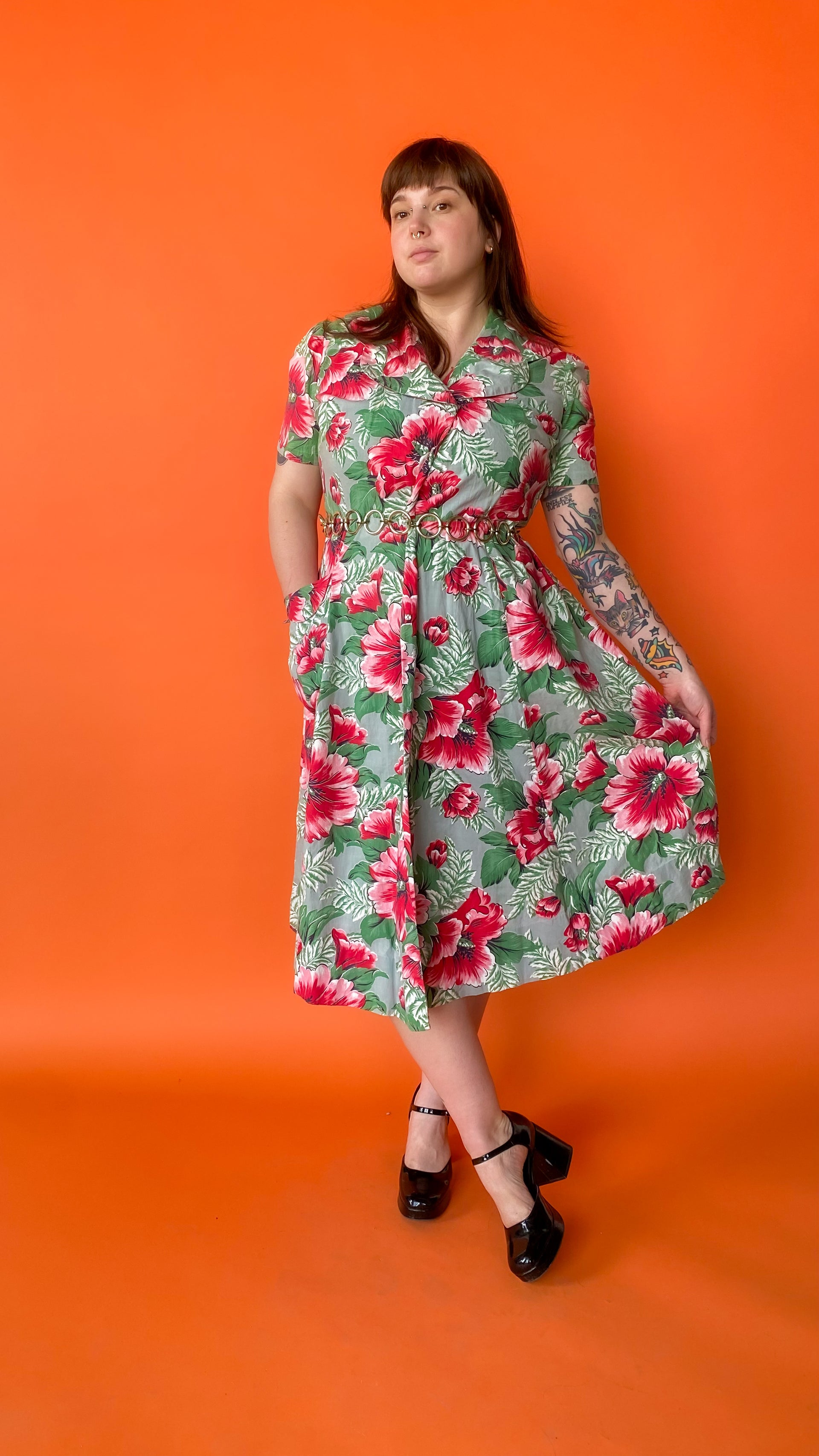 vintage wrap dress 1940s Tropical Florals Wrap Dress, sz. XL