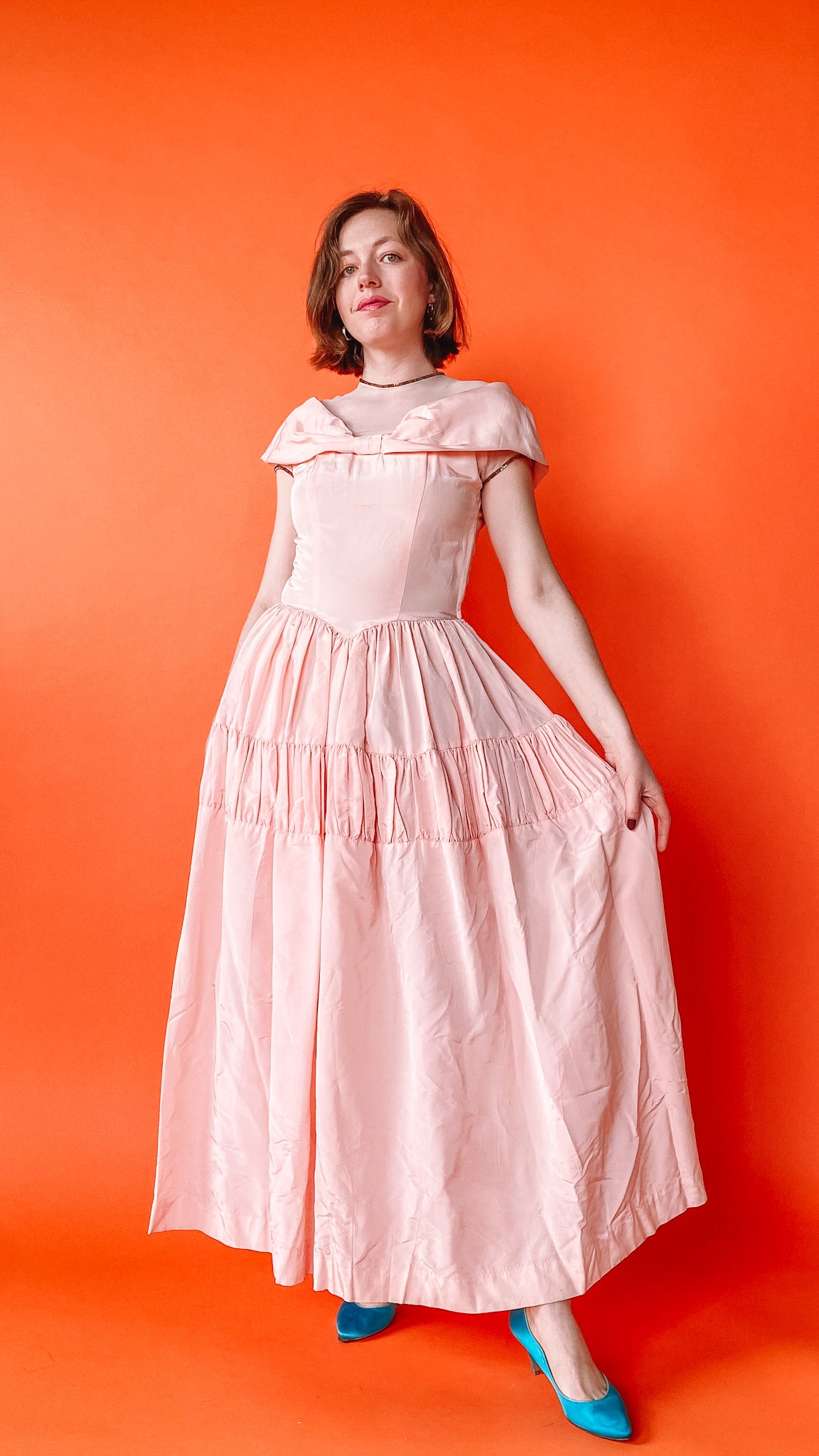 1960s does '40s Light Pink Drop Waist Gown, S – Lost Girls Vintage