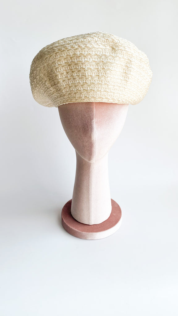 1960s Ivory Straw Woven Beret