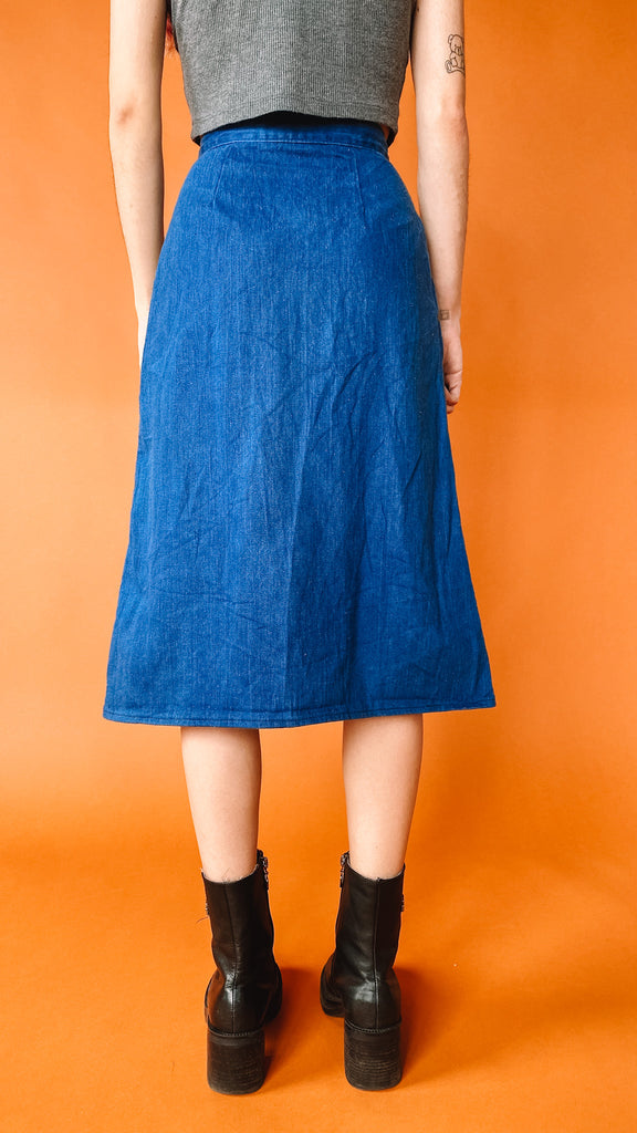 1990s Denim Button-Up Midi Skirt, sz. XXS