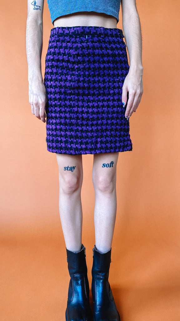 1980s Purple & Black Houndstooth Skirt, sz. XS/S