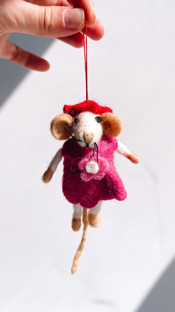Felted Wool Mouse Ornament
