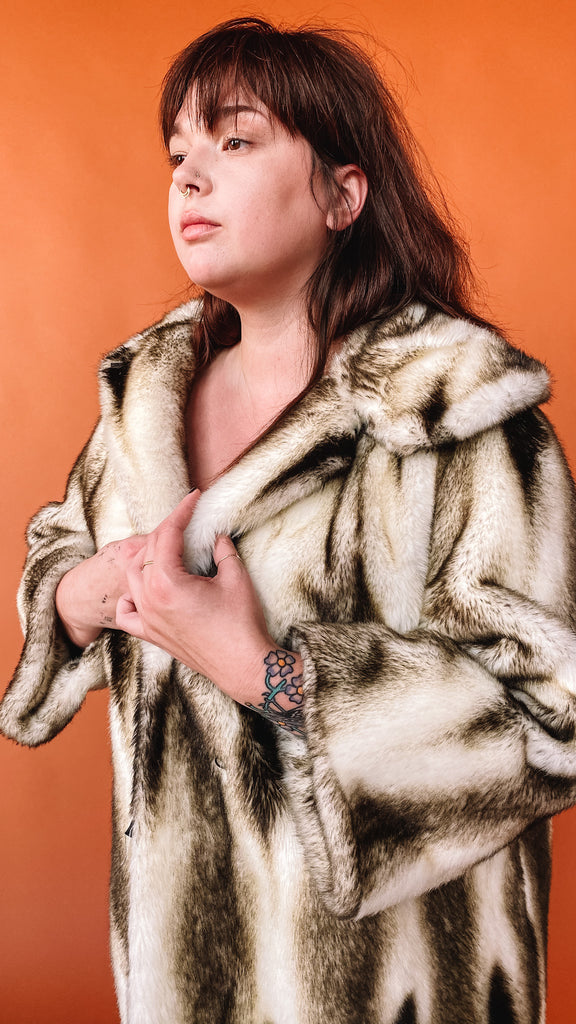 1960s Marble Faux-Fur Coat, sz. L