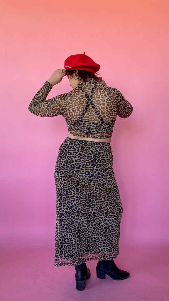 Shel Leopard Print Mesh Skirt