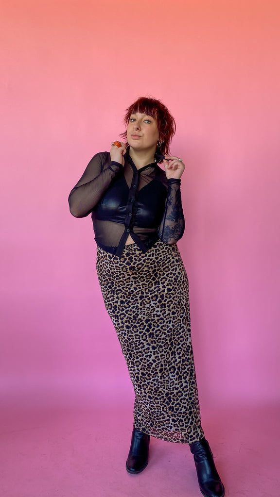 Shel Leopard Print Mesh Skirt