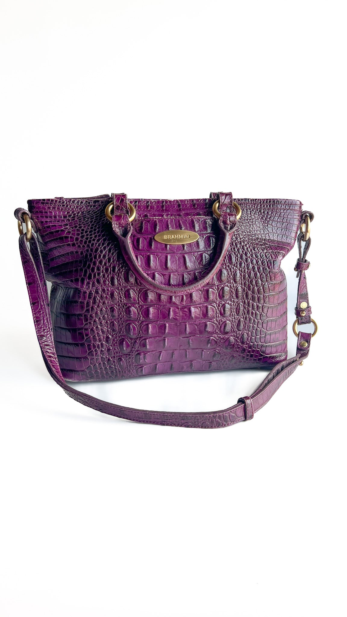 Y2K Designer Brahmin Purple Leather Shoulder Bag