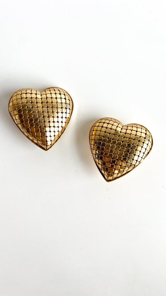 1980s Oversized chainmail heart earrings