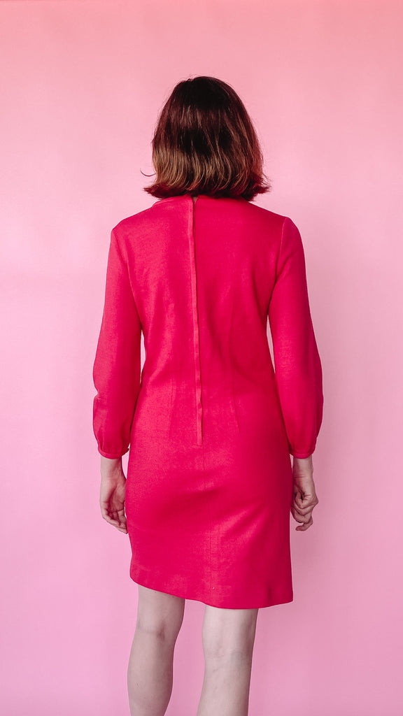 1960s Hot Pink Bow Shift Dress, sz. S