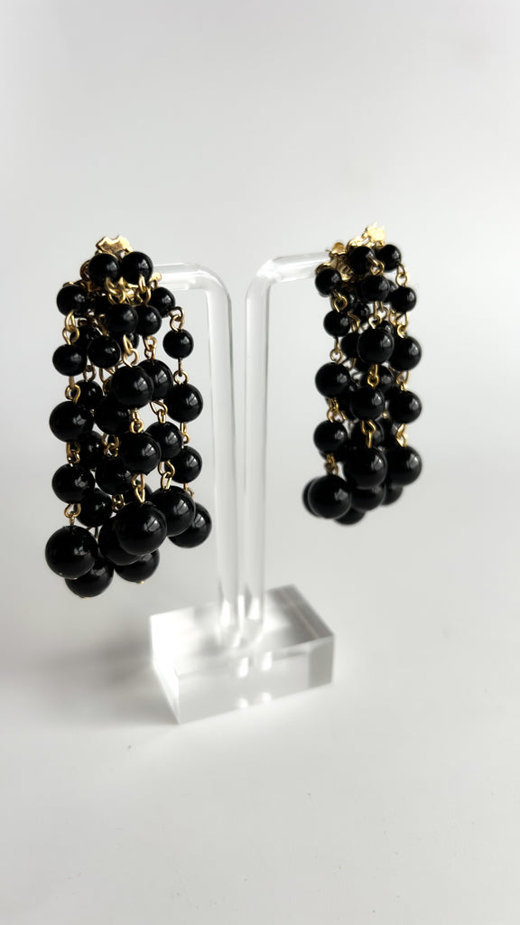 1980s Black and Gold Waterfall Earrings