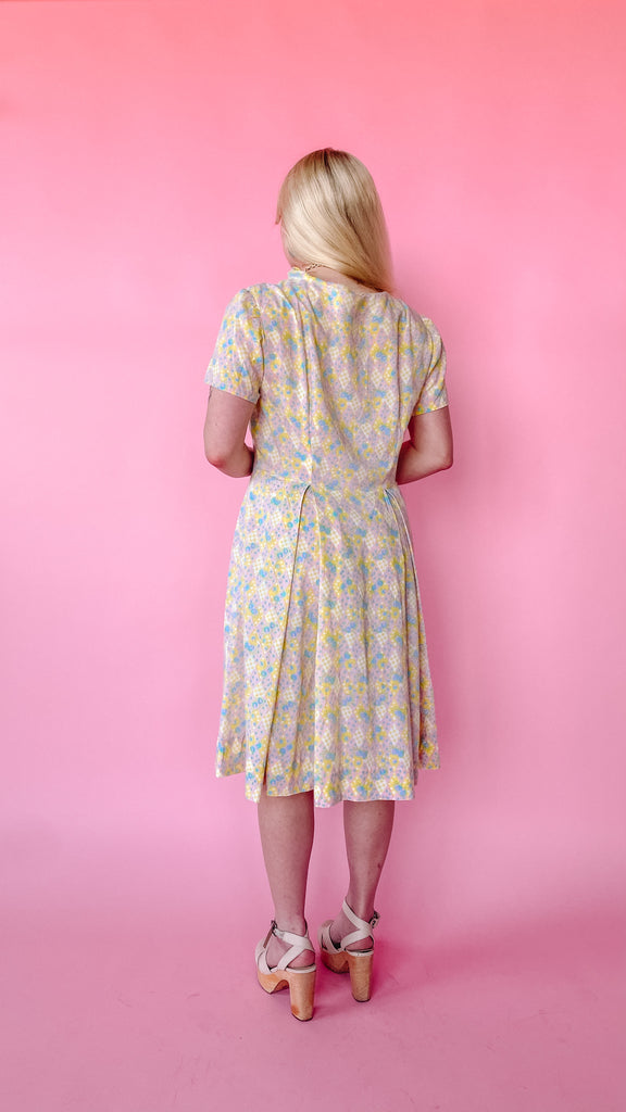 1960s Pastel Diamond Print Dress, sz. L