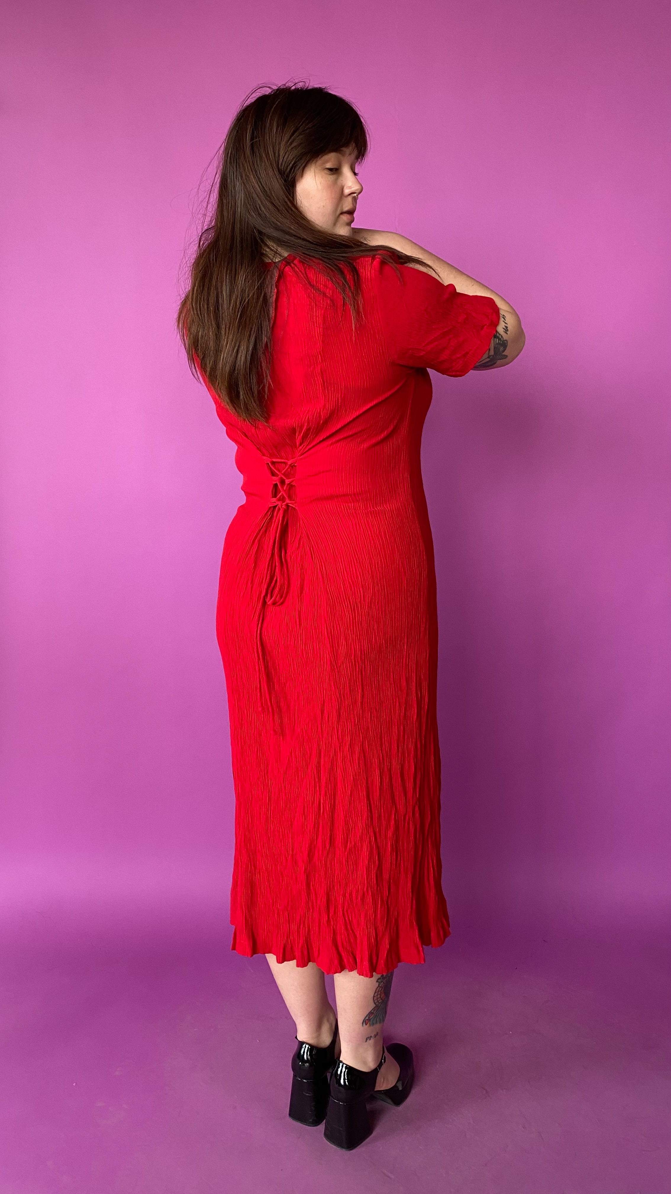 red crinkle dress ASOS - Crinkle Button Up Midi Dress - Women - Viscose/Polyester/Spandex - 4 US