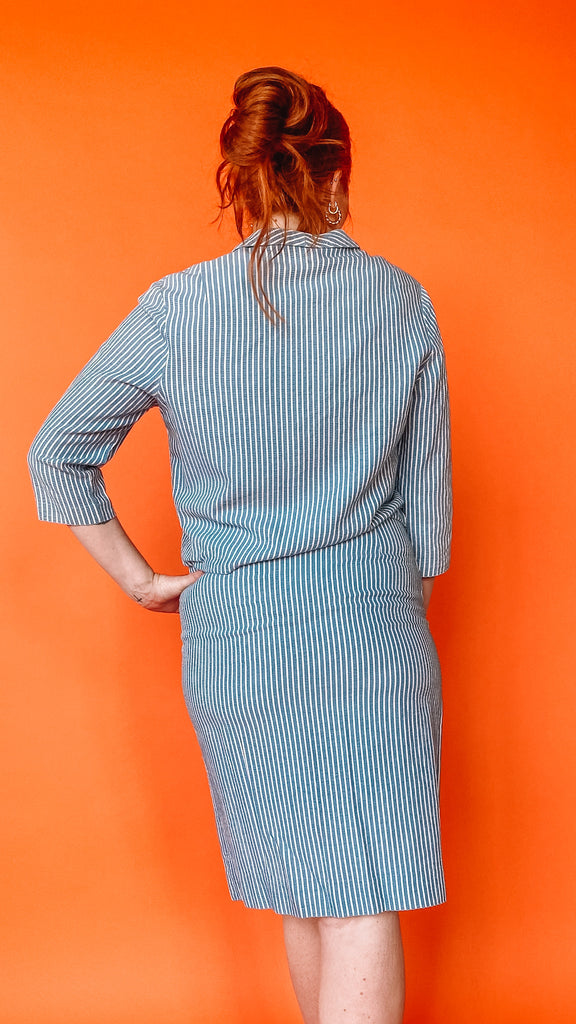 1960s Light Blue Seersucker Skirt Set, sz. M