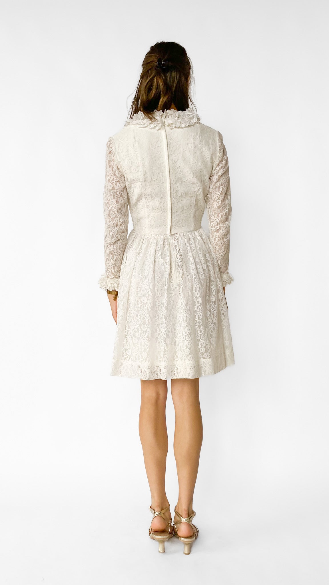 1960s White Lace Long Sleeve Mini Dress, sz. S – Lost Girls Vintage