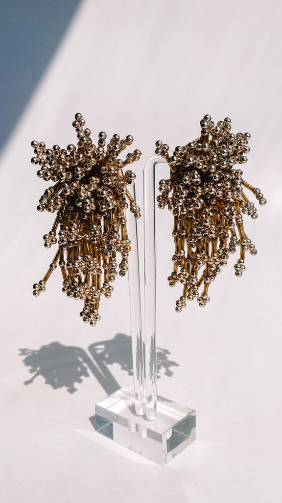 Vintage Gold Starburst Beaded Earrings