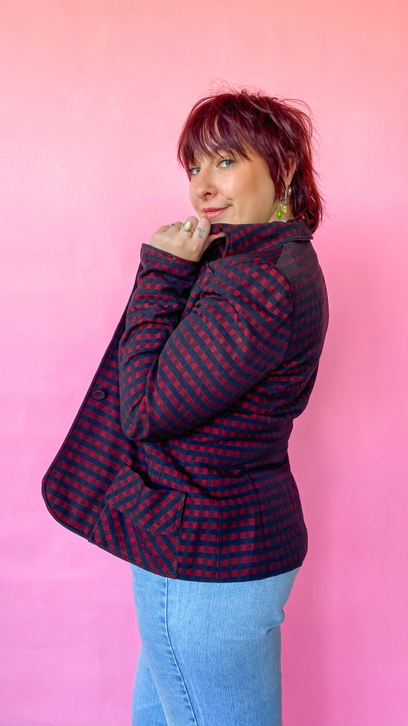 1970s Red and Black Gingham Jacket, sz. M