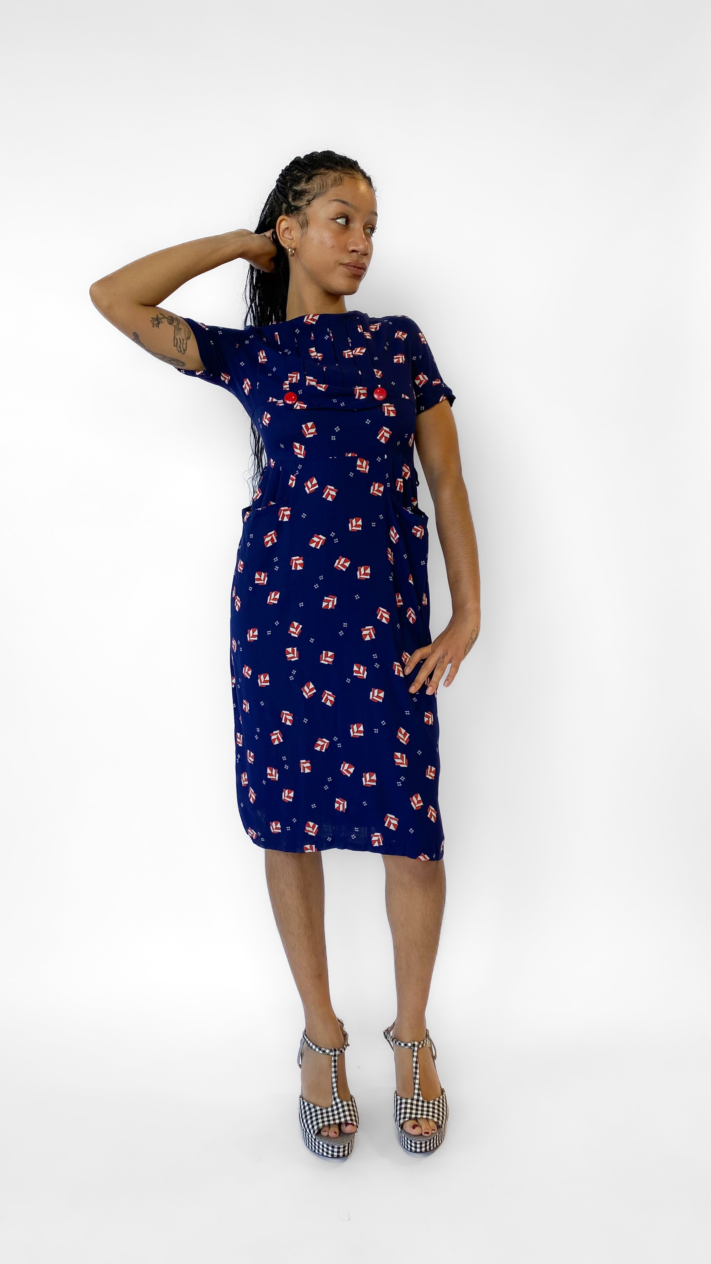 Navy vintage dress fashion