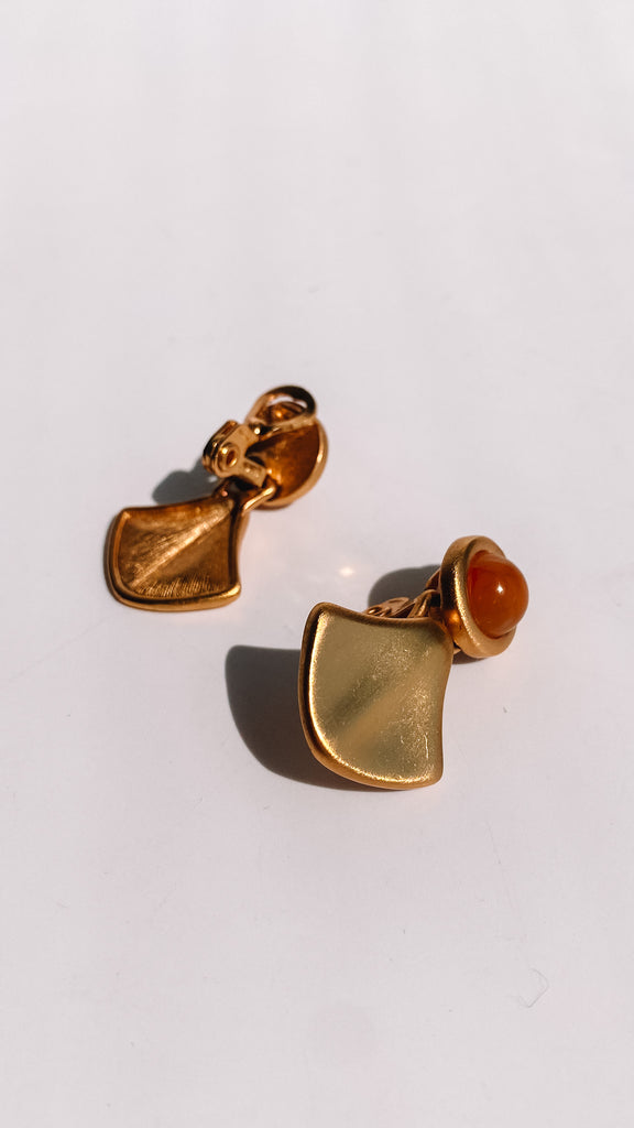 Vintage Amber and Gold Door Knocker Earrings