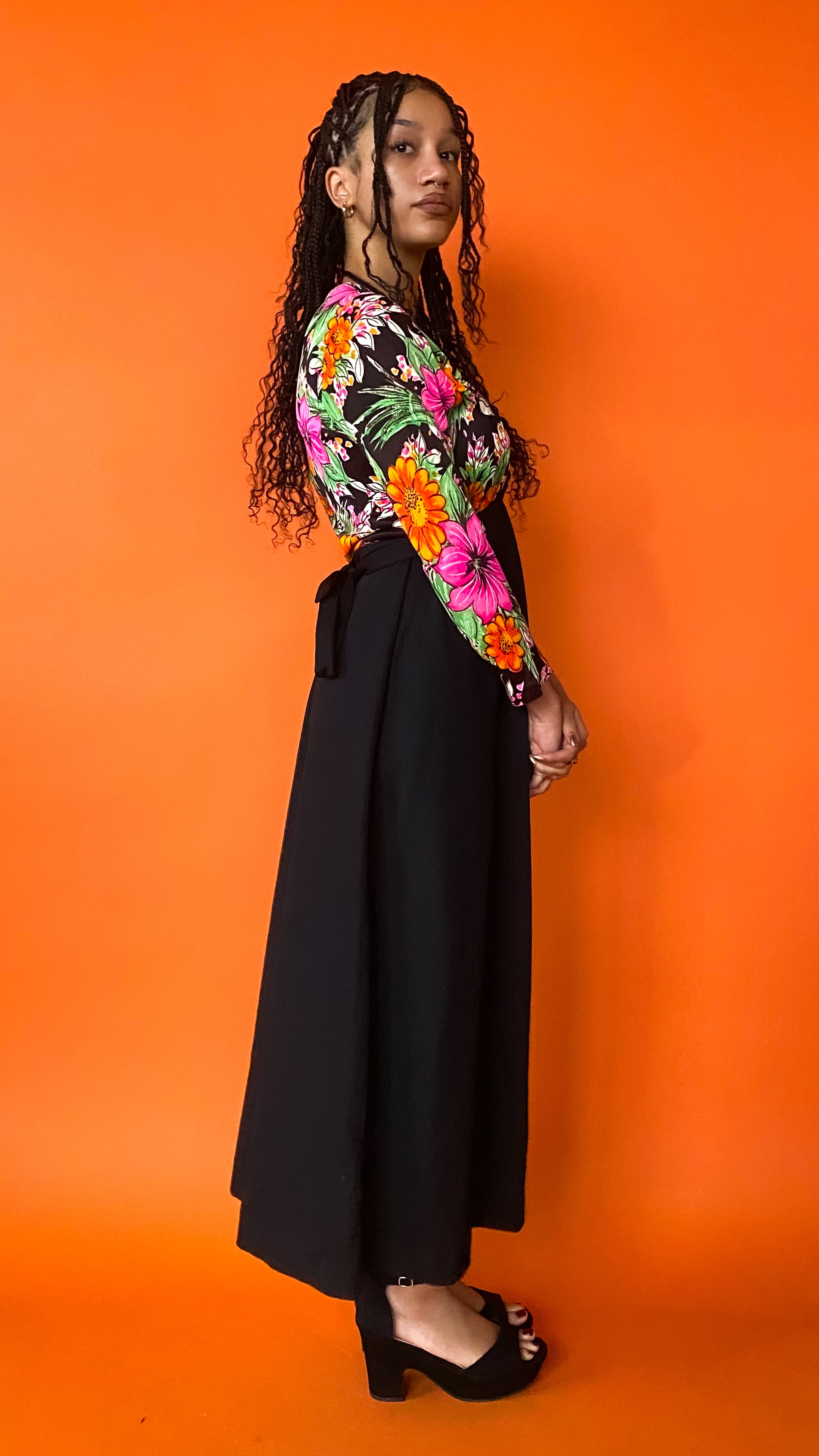 Vintage 1970s online BLACK FLORAL Boho Maxi Dress