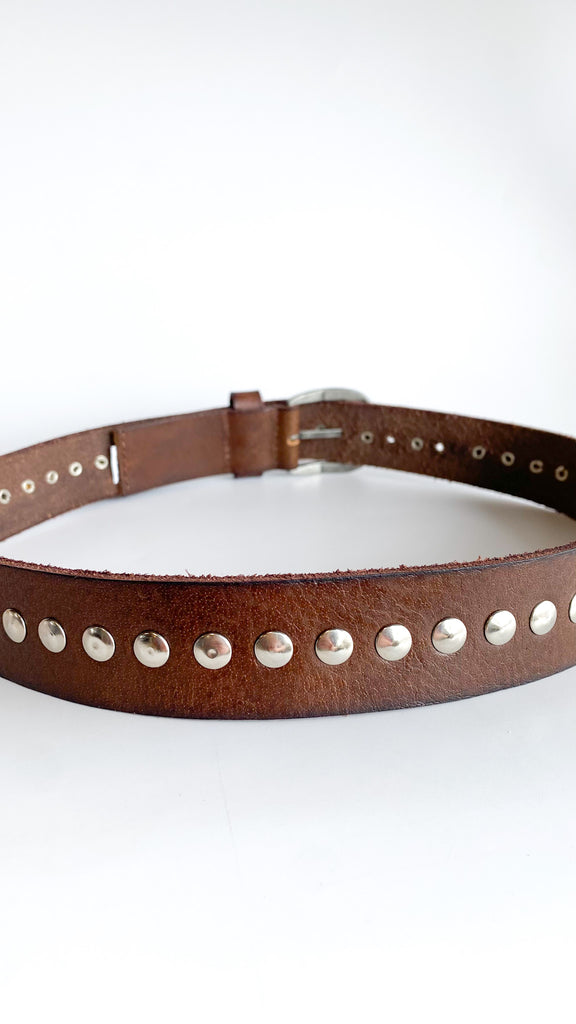 Vintage Brown Leather Studded Belt