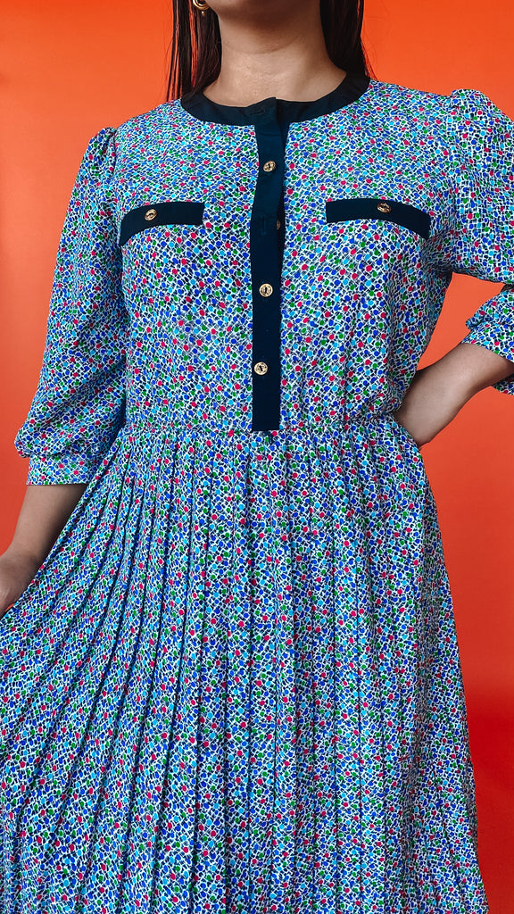 1980s Colorful Polka Dot Dress, sz. L/XL