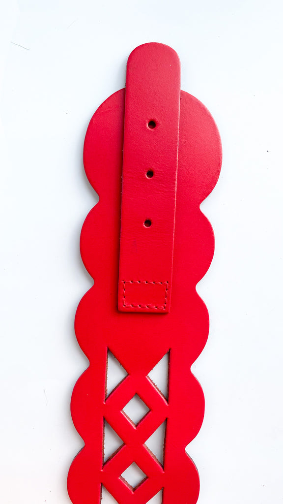 1990s Red Leather Cut Out Belt