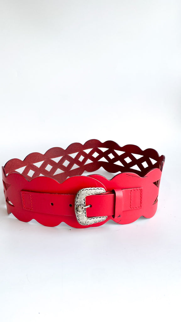 1990s Red Leather Cut Out Belt