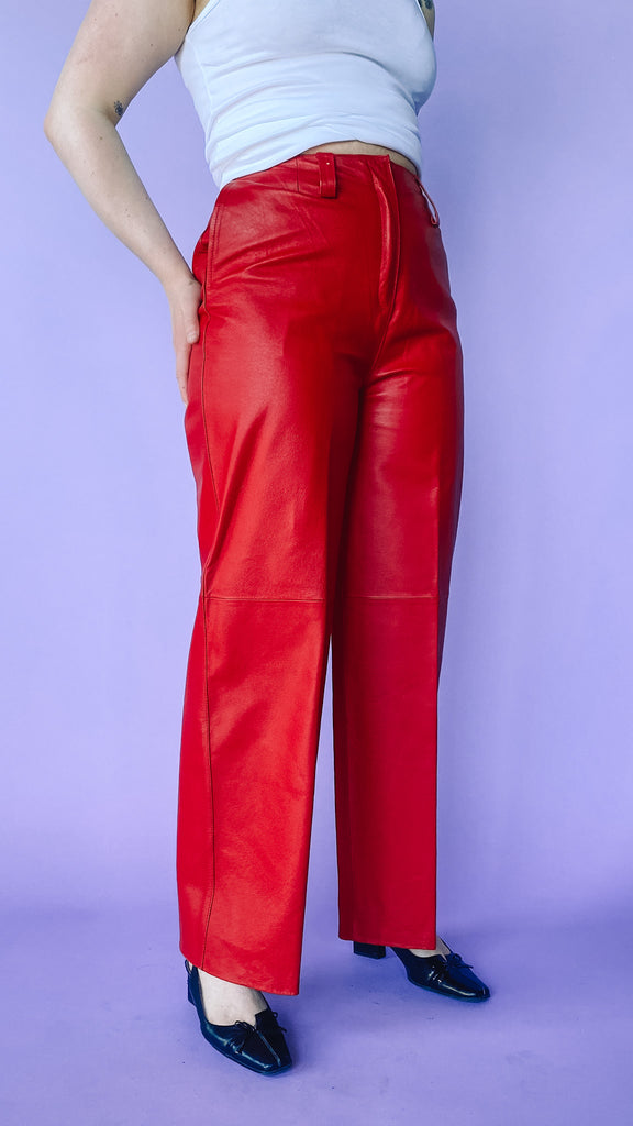 1980s Red Leather Pants, sz. M