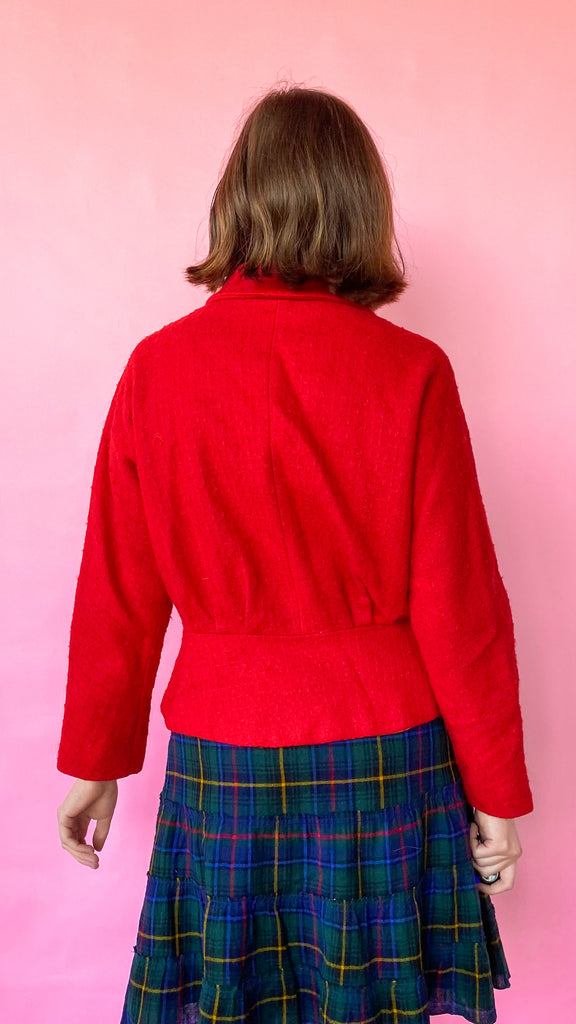 1950s Bright Red Textured Jacket, sz. M