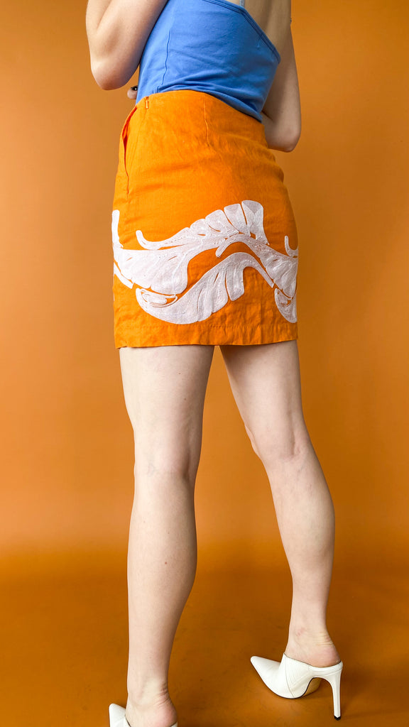 Y2K Orange Embroidered Mini Skirt, sz. S/M