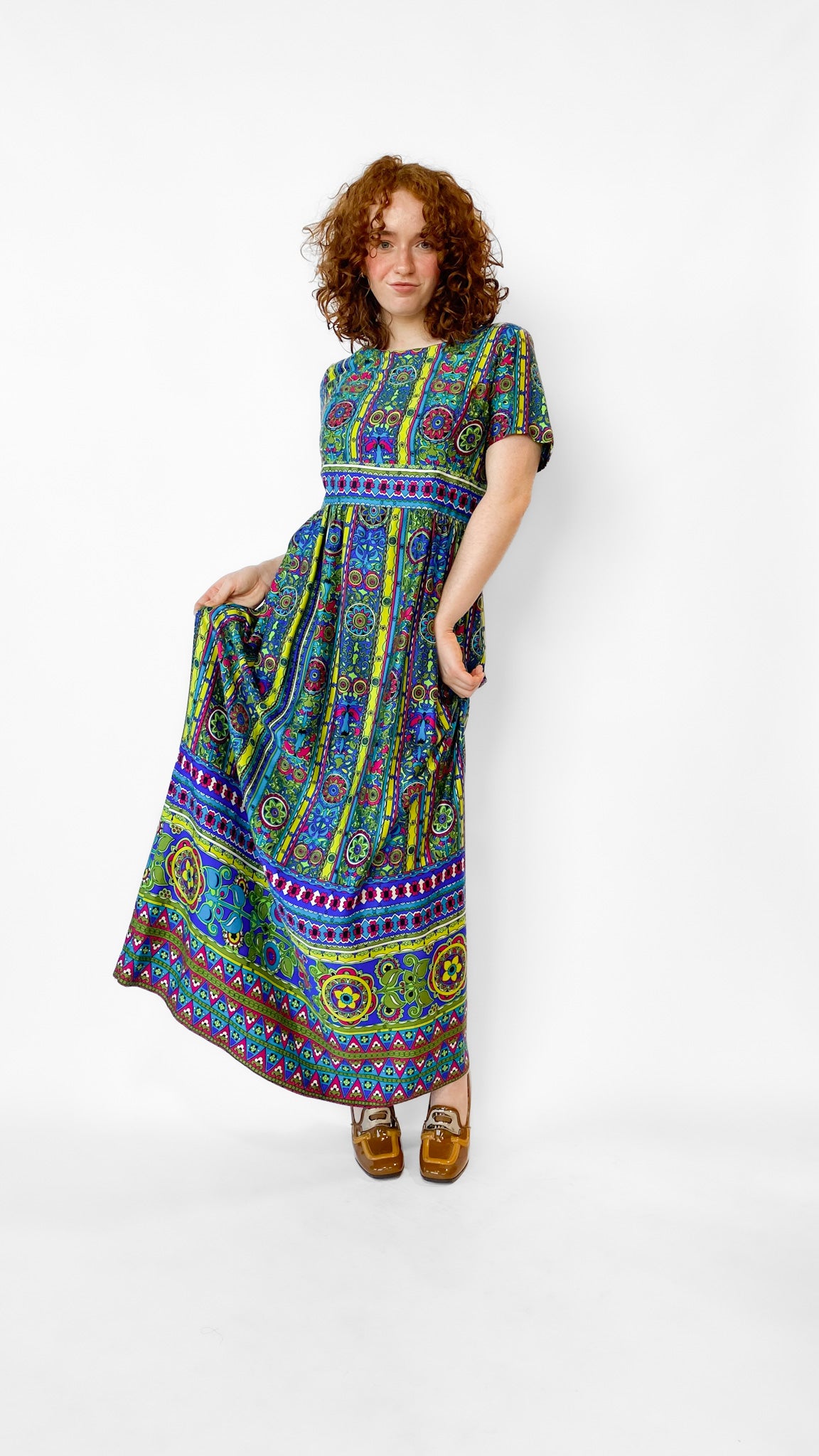 1970s Colorful Geometric Maxi Dress, sz. M 1970s Colorful Geometric Maxi Dress, sz. M