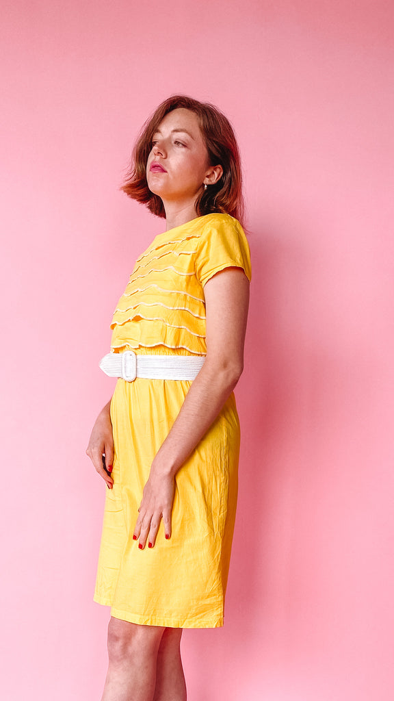 Modern Sunshine Yellow Ruffle Dress, sz. S/M
